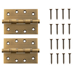 Performance Ball Bearing Butt Door Hinge - 100 x 75 x 3mm - Antique Brass - Pair