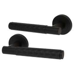 Altro Matt Black Diamond Door Handles on Round Rose - Luna Range