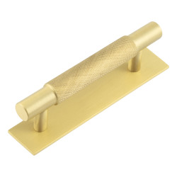 Hoxton by Frelan Taplow 18mm Knurled T-Bar Cabinet Pull Handle on Plain Backplate - 96mm c/c - Satin Brass