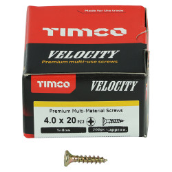TIMCO Velocity Pozi Countersunk Wood Screws - 4.0 x 20mm - Yellow Zinc - Pack of 200