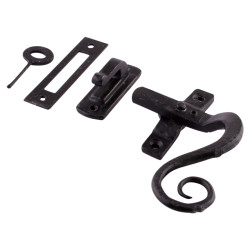 Olde Forge Locking Mortice & Hook Plate Casement Window Fastener - Right Hand - Antique Black Iron