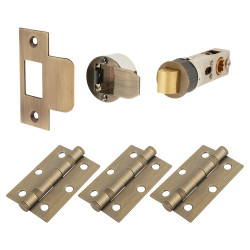 Jigtech Smartlatch Pack - 57mm Backset - 3 x Ball Bearing Hinges - Matt Antique Brass
