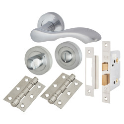 Touchpoint Satin Chrome Scroll Bathroom Lock Door Handles on Rose Pack - Scarlett Range