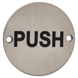 Altro Push Door Sign - 75mm Diameter - Satin Stainless Steel