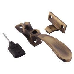 Altro Cast Victorian Locking Wedge Casement Window Fastener - Reversible - Antique Brass