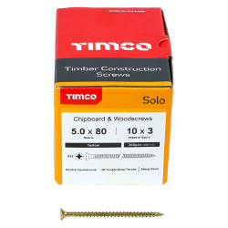 TIMCO Solo Chippy Pozi Countersunk Wood Screws - 5.0 x 80mm - Yellow Zinc - Pack of 200