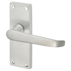 Touchpoint Satin Chrome Victorian Straight Latch Door Handles - Short Plate - 118 x 42mm