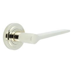 Burlington by Frelan Polished Nickel Fire Rated Door Handles on Round Stepped Rose - Knightsbridge Range
