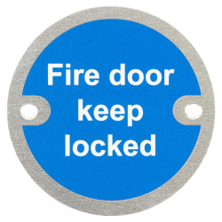 Touchpoint Fire Door Keep Locked Door Sign - 75mm Diameter - Satin Aluminium