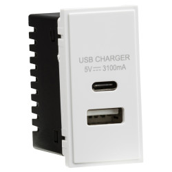 Knightsbridge Type A/C USB Charger Euro Module - 3.1A - White