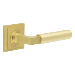Burlington by Frelan Satin Brass Fire Rated Door Handles on Square Stepped Rose - Westminster Range