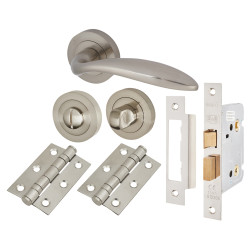 Touchpoint Satin Nickel Bathroom Lock Door Handles on Rose Pack - Morgan Range