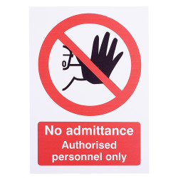 Altro No Admittance Authorised Personnel Only Sign - 148 x 210mm - Rigid Plastic
