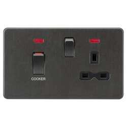 Knightsbridge 45A 2 Gang DP Cooker Switch & 13A Switched Socket with Neon - Smoked Bronze/Black