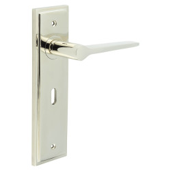 Burlington by Frelan Polished Nickel Fire Rated Keyhole Lock Door Handles - Knightsbridge - 200 x 55mm