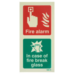 Altro Photoluminescent In Case Of Fire Break Glass Sign - 200 x 100mm - Rigid Plastic