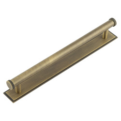 Hoxton Frelan Wenlock 15mm Knurled T-Bar Cabinet Pull Handle on Stepped Backplate - 224mm c/c - Antique Brass