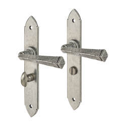 Olde Forge Pewter Gothic Bathroom Door Handles - Long Plate - 247 x 44mm