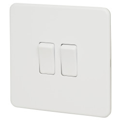 Knightsbridge 10AX 2 Gang 2 Way Screwless Flat Plate Light Switch - Matt White