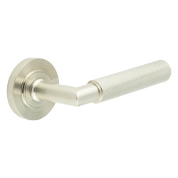 Burlington by Frelan Satin Nickel Knurled Fire Rated Door Handles on Round Rose - Piccadilly Range