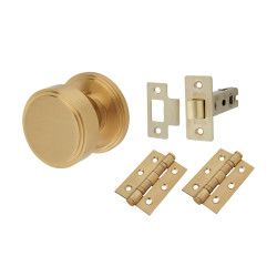 Hampstead Satin Brass Mortice Door Knobs Pack - 62mm Rose Diameter - Riley Range