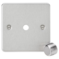 Knightsbridge 1 Gang Flat Plate Dimmer Plate with Metal Dimmer Cap - Brushed Chrome