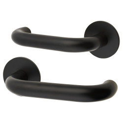 Jigtech Matt Black Door Handles on Round Slim Rose - Schema Kurvig Range