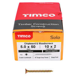 TIMCO Solo Chippy Pozi Countersunk Wood Screws - 5.0 x 50mm - Yellow Zinc - Pack of 200