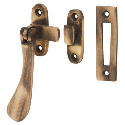 Altro Cast Victorian Mortice & Hook Plate Casement Window Fastener - Reversible - Antique Brass