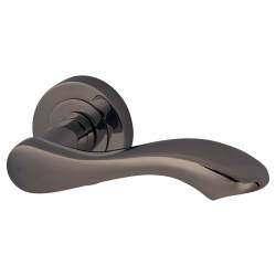 Touchpoint Black Nickel Scroll Door Handles on Round Rose - Scarlett Range