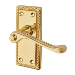 Touchpoint Polished Brass Budget Rope Edge Scroll Latch Door - Short Plate - Mia Range - 105 x 48mm