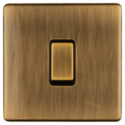 Eurolite Concealed 10A 1 Gang 2 Way Screwless Flat Plate Light Switch - Antique Brass/Black