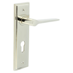 Burlington by Frelan Polished Nickel Fire Rated DIN Euro Lock Door Handles - Knightsbridge - 200 x 55mm