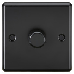 Knightsbridge 5-150W 1 Gang 2 Way Push On/Off Rotary Rounded Intelligent LED Dimmer - Matt Black