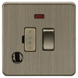 Knightsbridge 13A 1 Gang Screwless Flat Plate Switched Fused Spur & Neon & Flex Outlet - Ant Brass