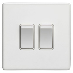 Eurolite Concealed 10A 2 Gang 2 Way Screwless Flat Plate Light Switch - Matt White