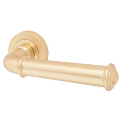 Jedo Satin Brass Fire Rated Door Handles on Round Rose - Classic Range