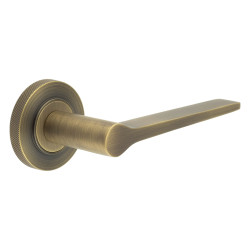 Burlington by Frelan Antique Brass Fire Rated Door Handles on Round Knurled Rose - Knightsbridge Range