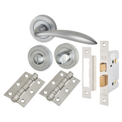 Touchpoint Satin Chrome Bathroom Lock Door Handles on Rose Pack - Morgan Range