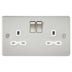 Knightsbridge 13A 2 Gang DP Switched Socket with Twin Earths - Brushed Chrome with White Insert