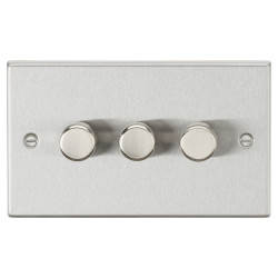 Knightsbridge 5-150W 3 Gang 2 Way Push On/Off Rotary Square Intelligent LED Dimmer - Brushed Chrome
