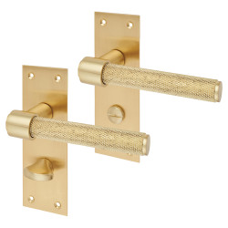 Altro Satin Brass Knurled Bathroom Door Handles - Loxley Range - 150 x 50mm