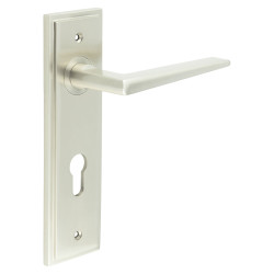 Burlington by Frelan Satin Nickel Fire Rated DIN Euro Lock Door Handles - Mayfair - 200 x 55mm