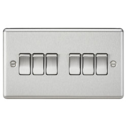 Knightsbridge 10AX 6 Gang 2 Way Round Edge Light Switch - Brushed Chrome
