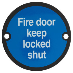 Altro Fire Door Keep Locked Shut Door Sign - 75mm Diameter - Matt Black