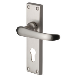 Heritage Brass by M Marcus Satin Nickel Euro Lock Door Handles - Windsor Range - 154 x 40mm
