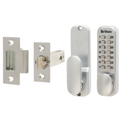 Briton 9160 Push Button Code Lock and Latch - Holdback Option - Satin Chrome