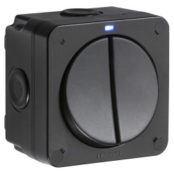 Knightsbridge 20AX IP66 2 Gang 2 Way Outdoor Weatherproof Switch with LED - Black