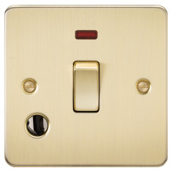 Knightsbridge 20A 1 Gang Flat Plate DP Appliance Switch with Neon & Flex Outlet - Brushed Brass