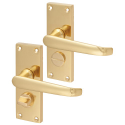 Touchpoint Polished Brass Victorian Straight Privacy Door Handles - Short Plate - 118 x 42mm